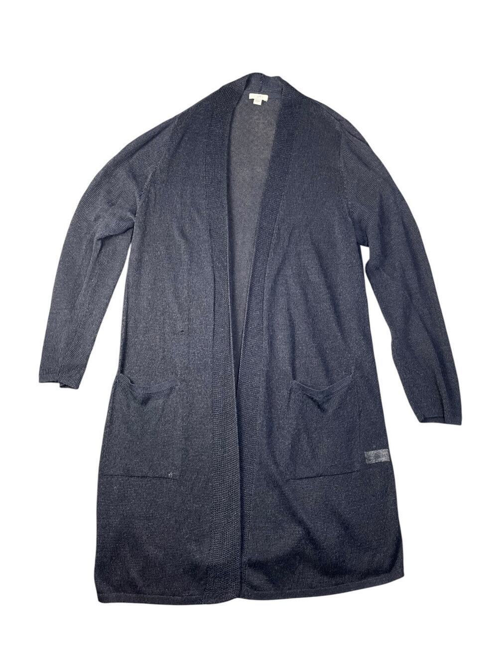 J. Jill Women’s Navy Linen Blend Open Front Duster Cardigan W/ Pockets Large